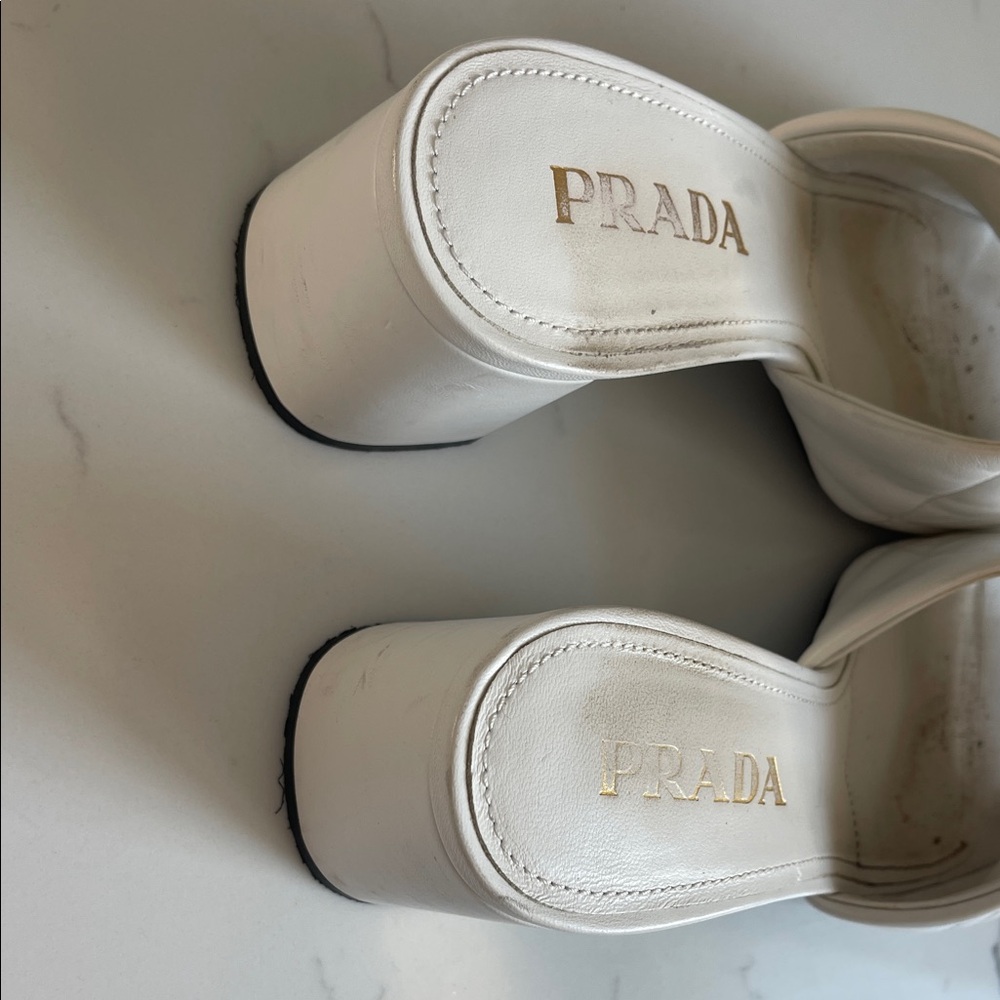 Prada Women's White Quilted Leather Mules - Picture 5 of 5